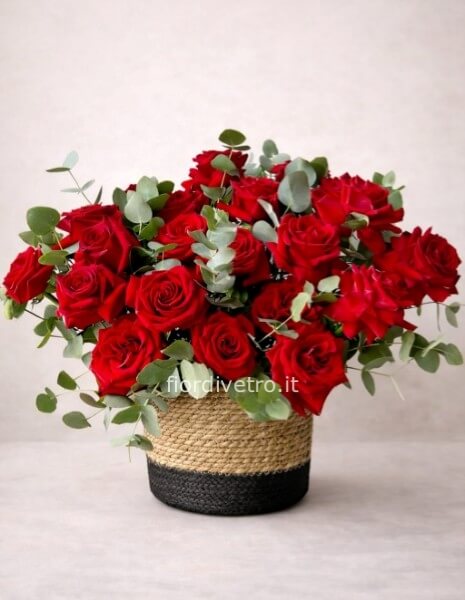 Flowerbox luxury con Rose rosse
